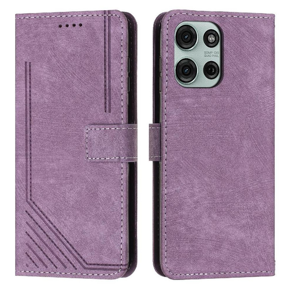 (Purple) Flip Case For Motorola Moto G75 Card Insertion Wallet Kickstand Pu Leather Purple 764563420612