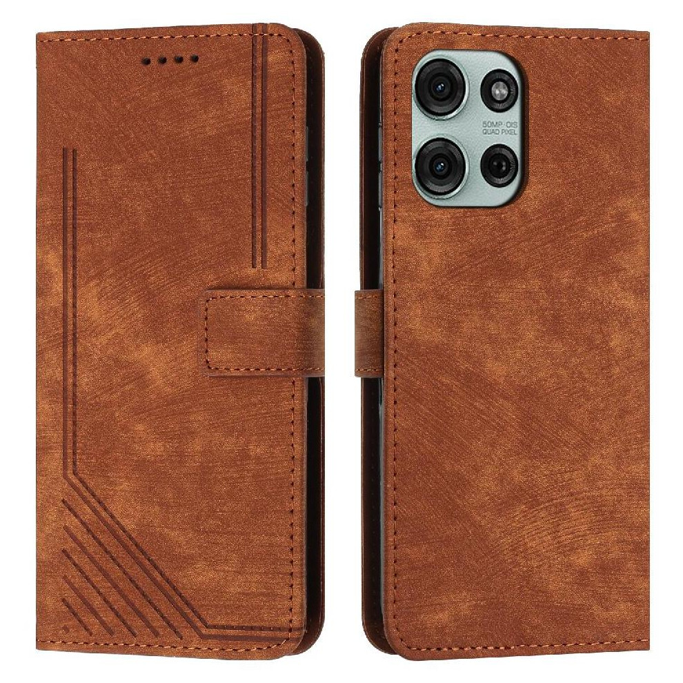 (Brown) Flip Case For Motorola Moto G75 Card Insertion Wallet Kickstand Pu Leather Brown 764563420568