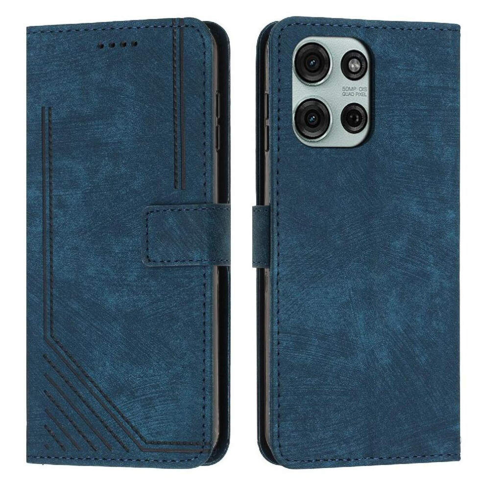 (Blue) Flip Case For Motorola Moto G75 Card Insertion Wallet Kickstand Pu Leather Blue 764563420599