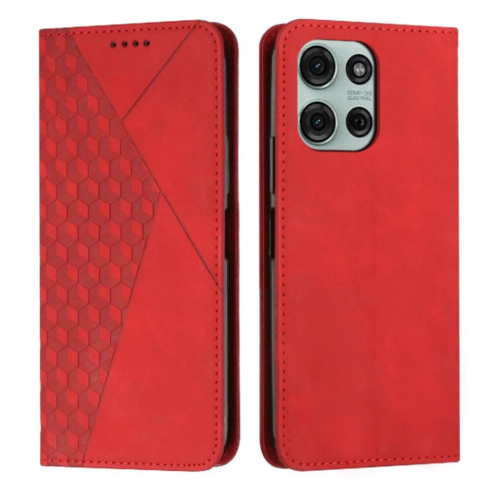 (Red) Flip Case For Motorola Moto G75 Card Insertion Pu Leather Wallet Kickstand Red 764563420858