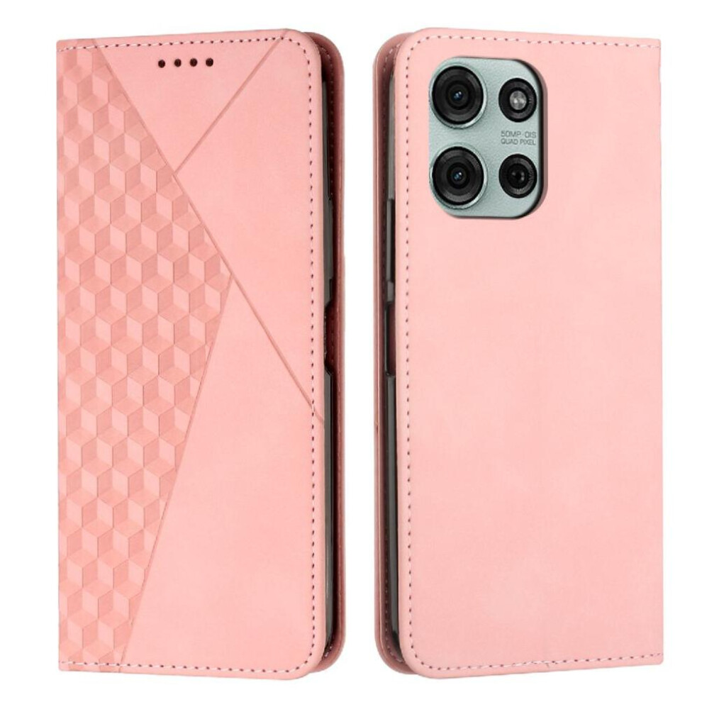 (Pink) Flip Case For Motorola Moto G75 Card Insertion Pu Leather Wallet Kickstand Pink 764563420896