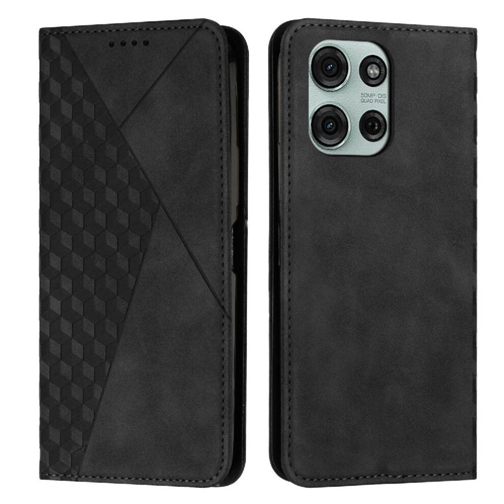(Black) Flip Case For Motorola Moto G75 Card Insertion Pu Leather Wallet Kickstand Black 764563420872