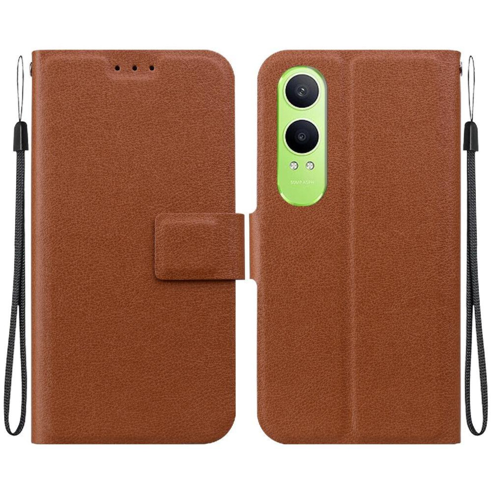 (Brown) Flip Case For Oneplus Nord Ce4 Lite With Buckle With Card Slot Pure Colour Kickstand Pu Leather Brown 764563421473