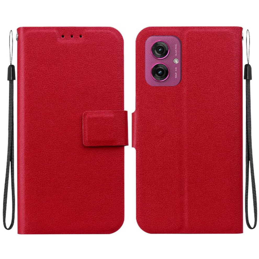 (Red) Flip Case For Motorola Moto G55 With Buckle With Card Slot Pure Colour Kickstand Pu Leather Red 764563422449