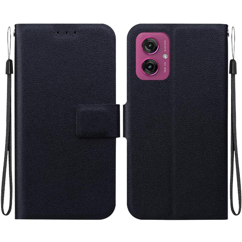 (Black) Flip Case For Motorola Moto G55 With Buckle With Card Slot Pure Colour Kickstand Pu Leather Black 764563422470