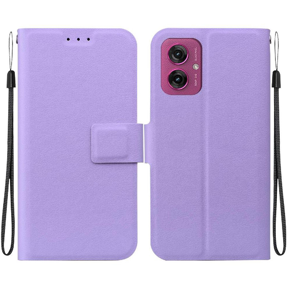 (Purple) Flip Case For Motorola Moto G55 With Buckle With Card Slot Pure Colour Kickstand Pu Leather Purple 764563422456