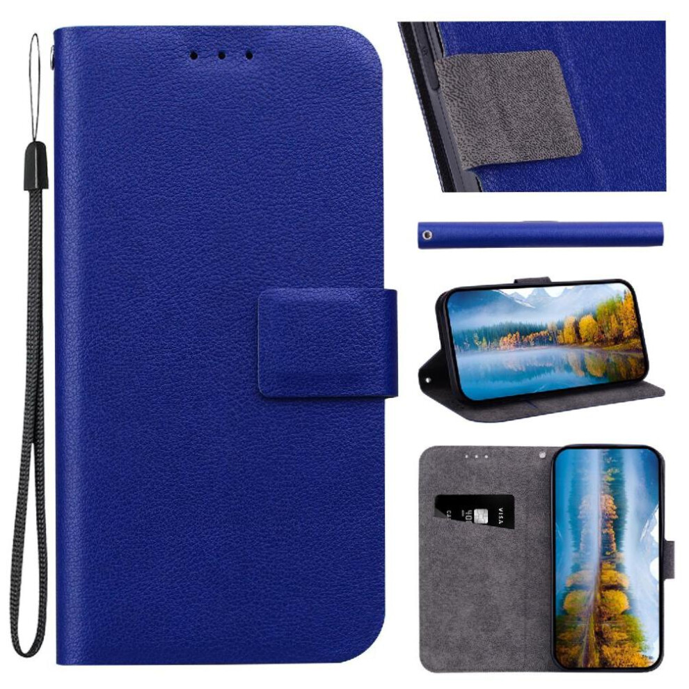 (Blue) Flip Case For Motorola Moto G55 With Buckle With Card Slot Pure Colour Kickstand Pu Leather Blue 764563422487