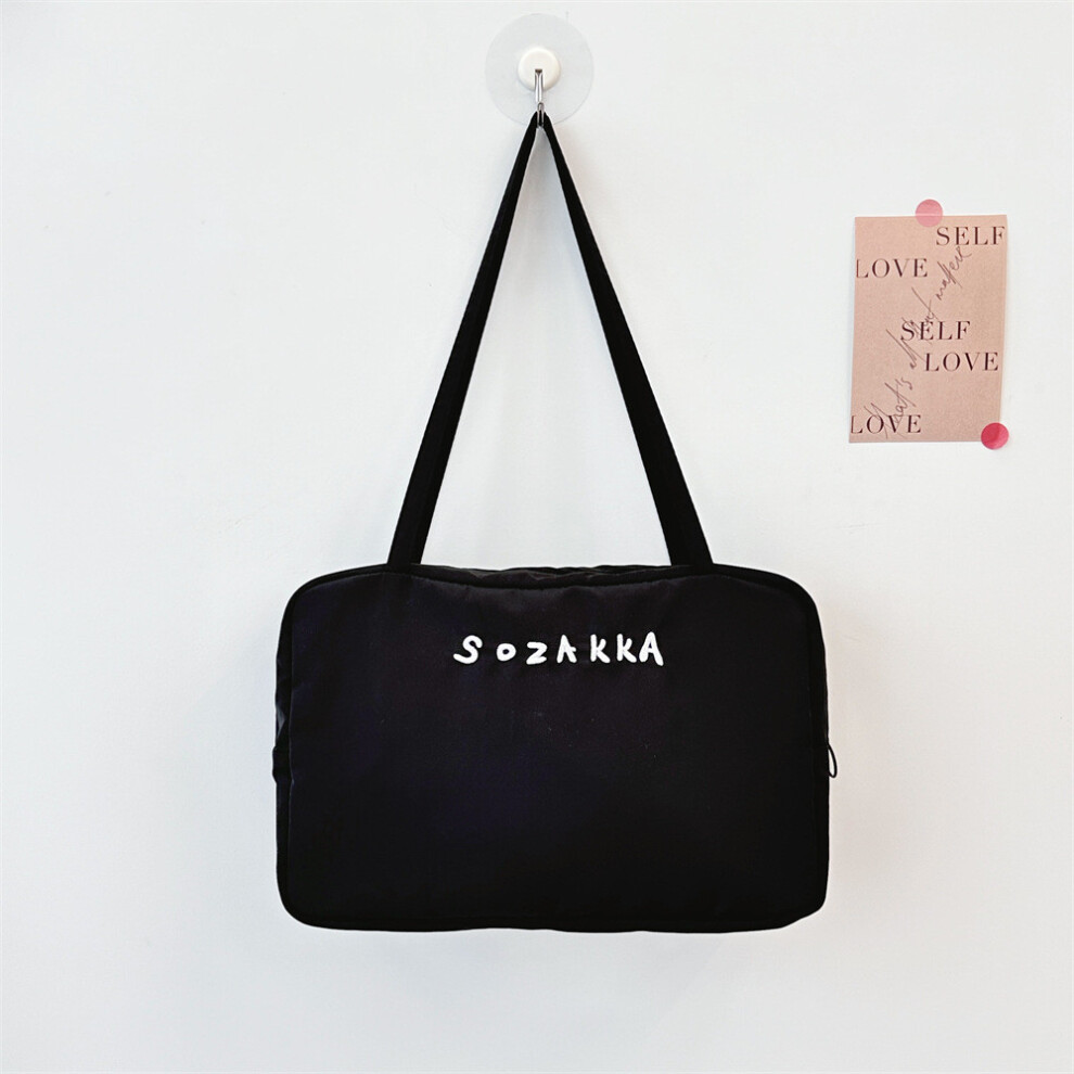 (Black)Élégant sac à bandoulière en toile brodée pour femme avec tissu doux et design polyvalent
