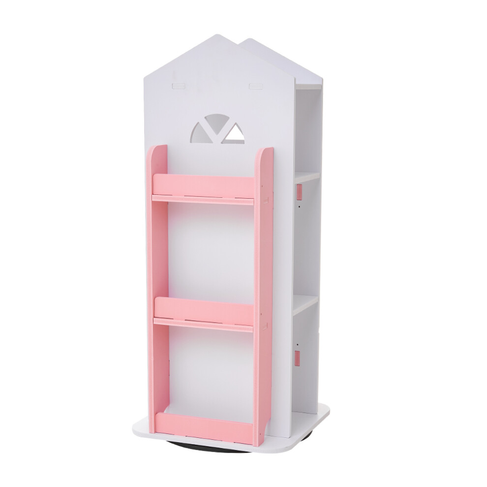 (White+Pink) 4-Tier Castle Kids Rotating Bookshelf