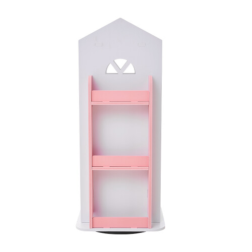 Living And Home (White+Pink) 4-Tier Castle Kids Rotating Bookshelf 2