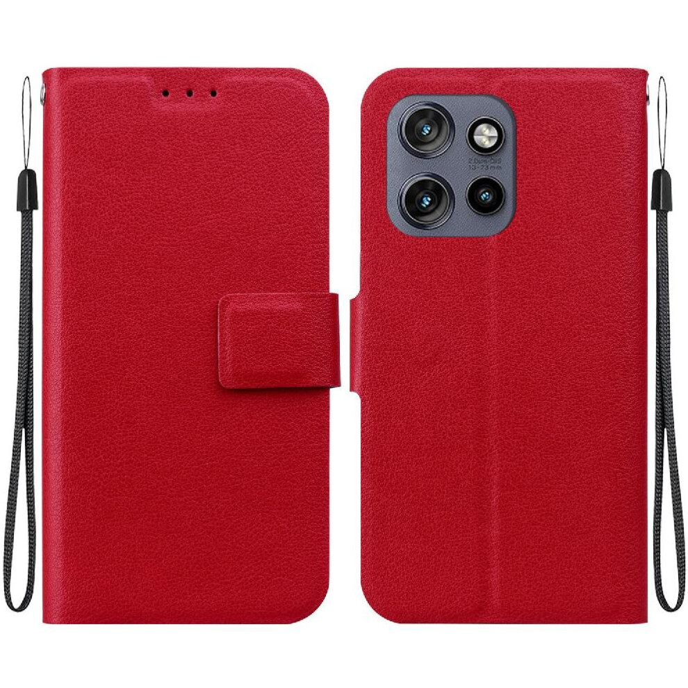 (Red) Flip Case For Motorola Thinkphone 25 With Buckle With Card Slot Pure Colour Pu Leather Kickstand Red 764563422562