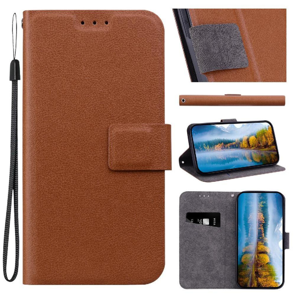 (Brown) Flip Case For Motorola Thinkphone 25 With Buckle With Card Slot Pure Colour Pu Leather Kickstand Brown 764563422555