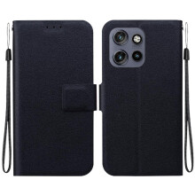 (Black) Flip Case for Motorola Thinkphone 25 with Buckle with Card Slot Pure Colour Pu Leather Kickstand