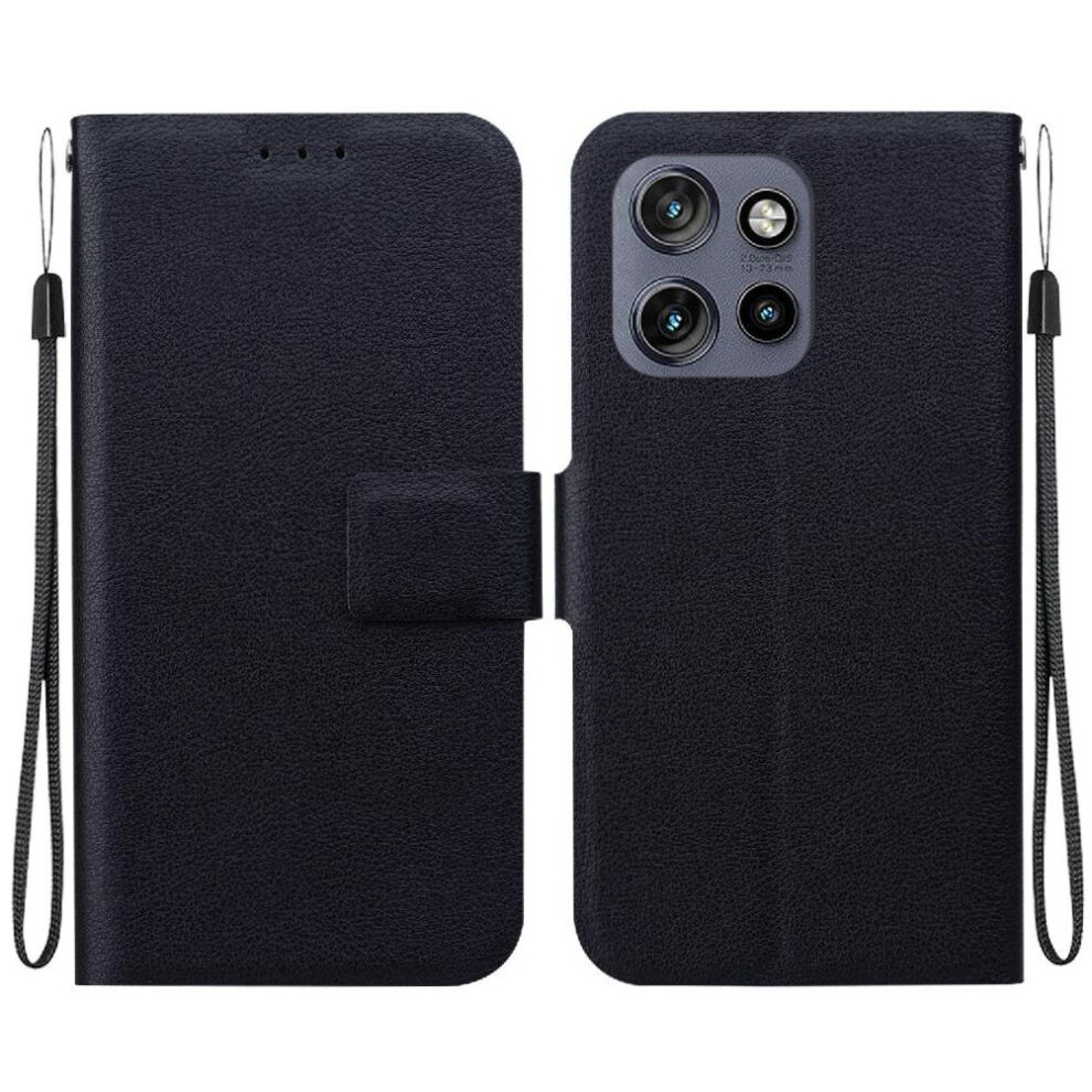 Gangxun (Black) Flip Case For Motorola Thinkphone 25 With Buckle With Card Slot Pure Colour Pu Leather Kickstand