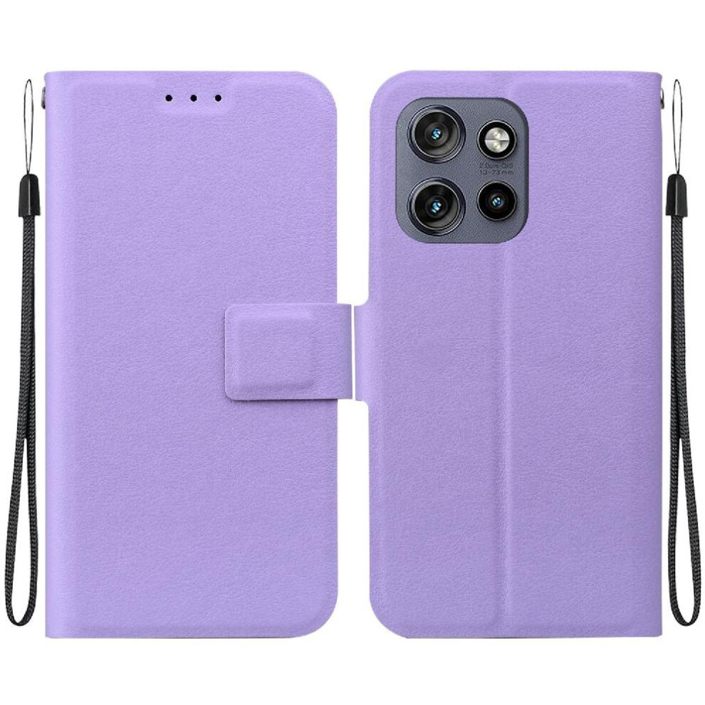 (Purple) Flip Case For Motorola Thinkphone 25 With Buckle With Card Slot Pure Colour Pu Leather Kickstand Purple 764563422579