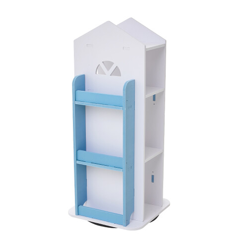 Living And Home (White+Blue) 4-Tier Castle Kids Rotating Bookshelf