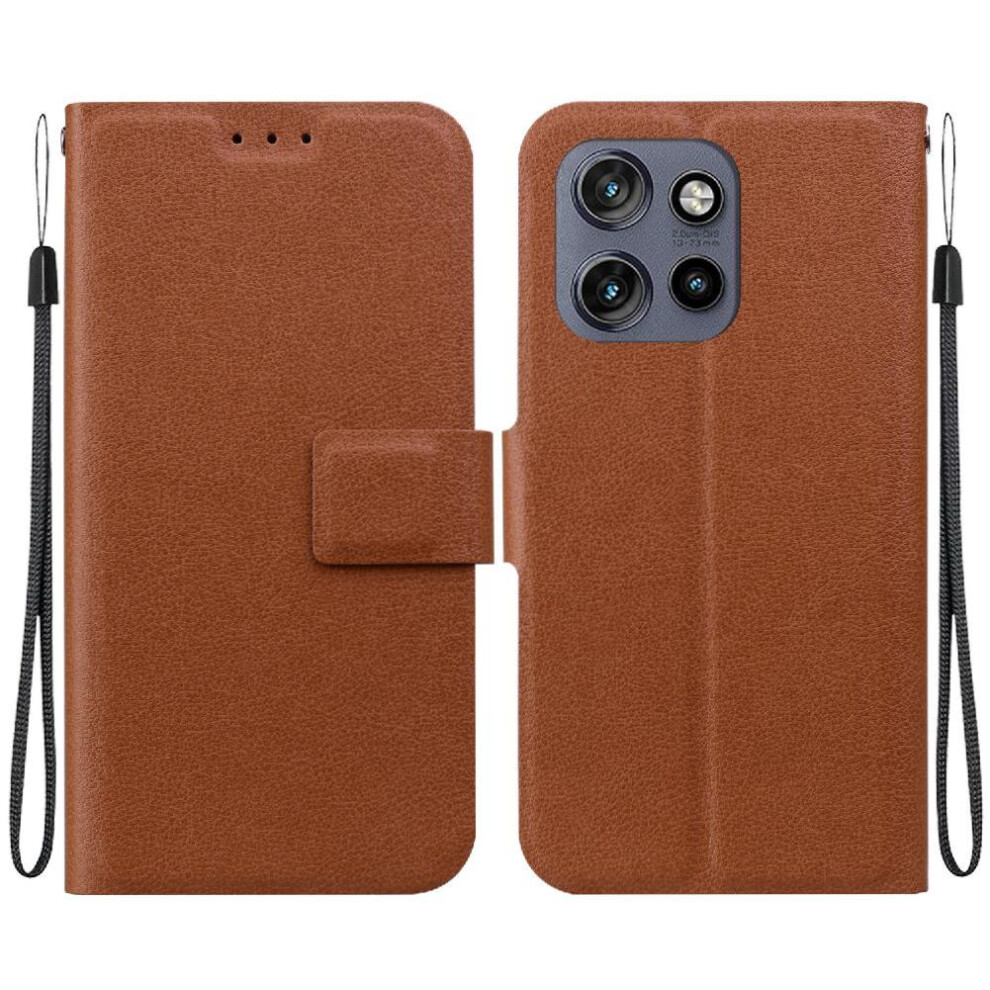 (Brown) Flip Case For Motorola Edge 50 Neo 5G With Card Slot Pu Leather Pure Colour With Buckle Kickstand Brown 764563422678
