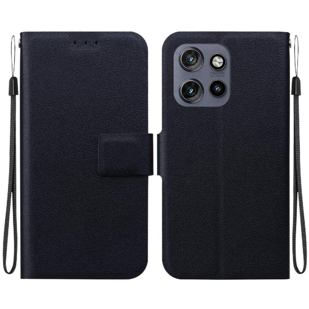 (Black) Flip Case For Motorola Edge 50 Neo 5G With Card Slot Pu Leather Pure Colour With Buckle Kickstand Black 764563422715