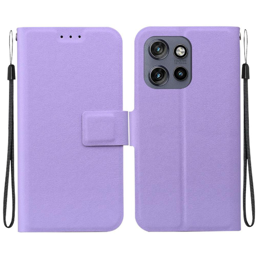 (Purple) Flip Case For Motorola Edge 50 Neo 5G With Card Slot Pu Leather Pure Colour With Buckle Kickstand Purple 764563422692