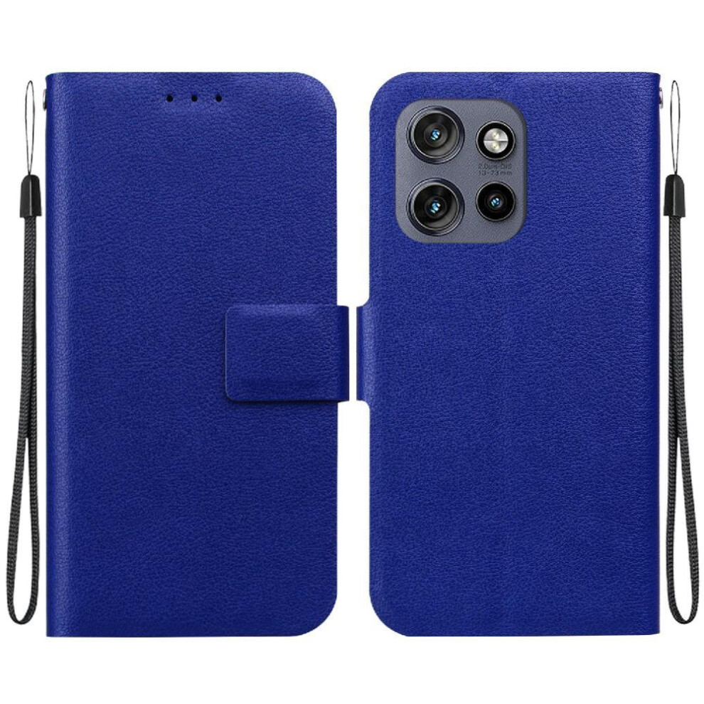 (Blue) Flip Case For Motorola Edge 50 Neo 5G With Card Slot Pu Leather Pure Colour With Buckle Kickstand Blue 764563422722