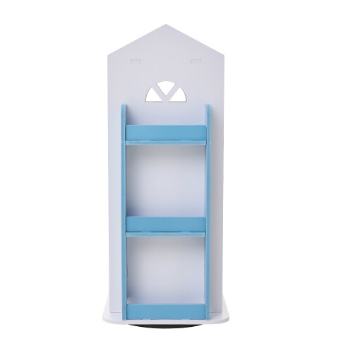 Living And Home (White+Blue) 4-Tier Castle Kids Rotating Bookshelf 2