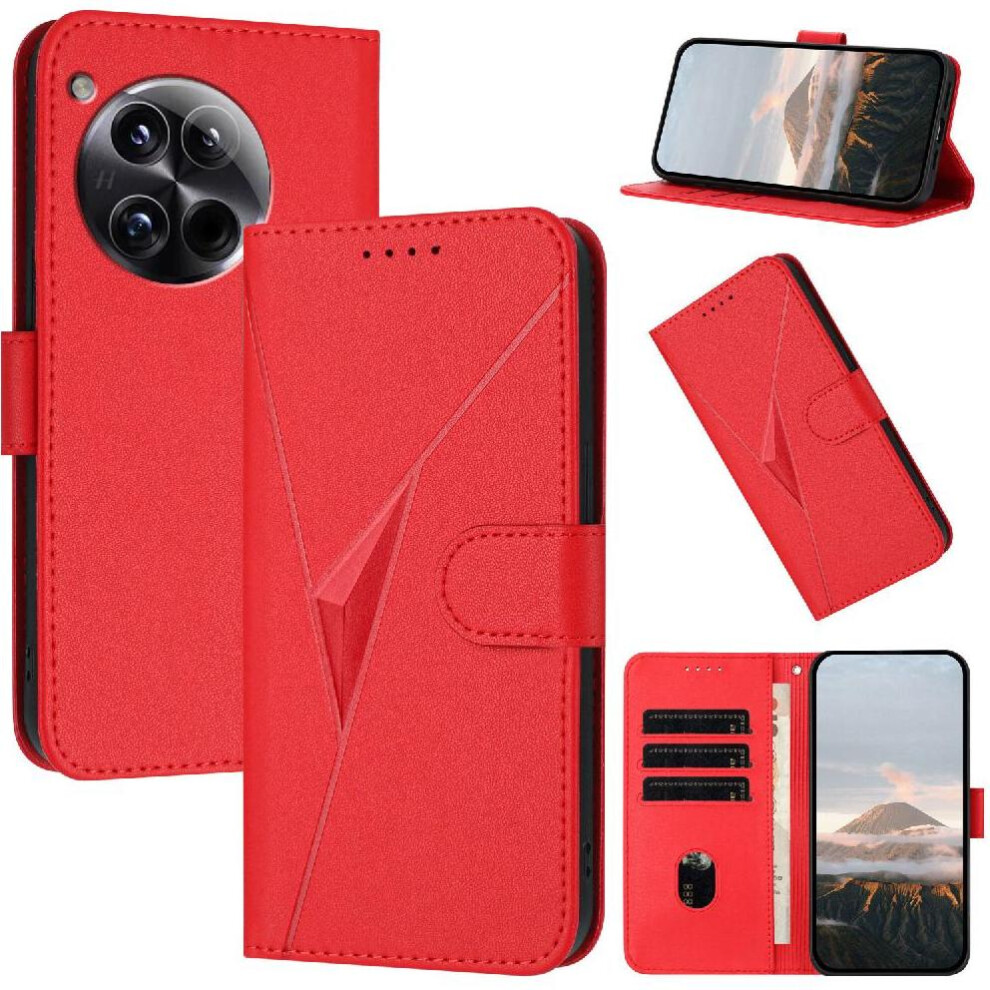 (Red) Flip Case For Oneplus 12 Flip Protective Mobile Phone Anti-Fall With Kickstand Function Premium Pu Leather With Card Slots Red 764563422982