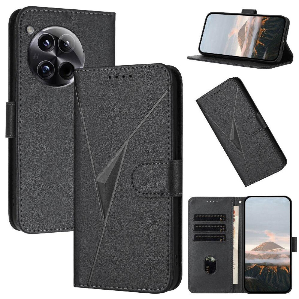 (Black) Flip Case For Oneplus 12 Flip Protective Mobile Phone Anti-Fall With Kickstand Function Premium Pu Leather With Card Slots Black 764563423002