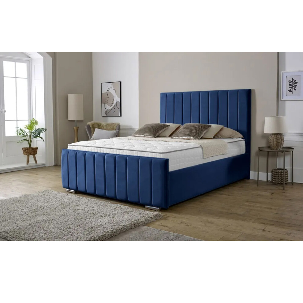 (King 5Ft, Blue) Lisbon Plush Velvet Upholstered Bed