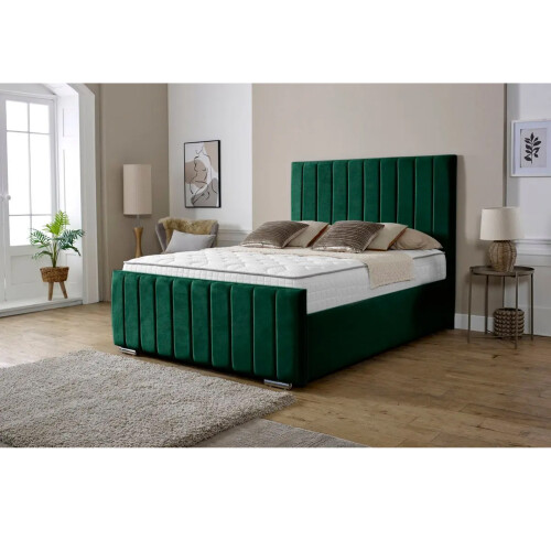 Snugg Furniture (Double 4Ft, Emerald) Lisbon Plush Velvet Upholstered Bed