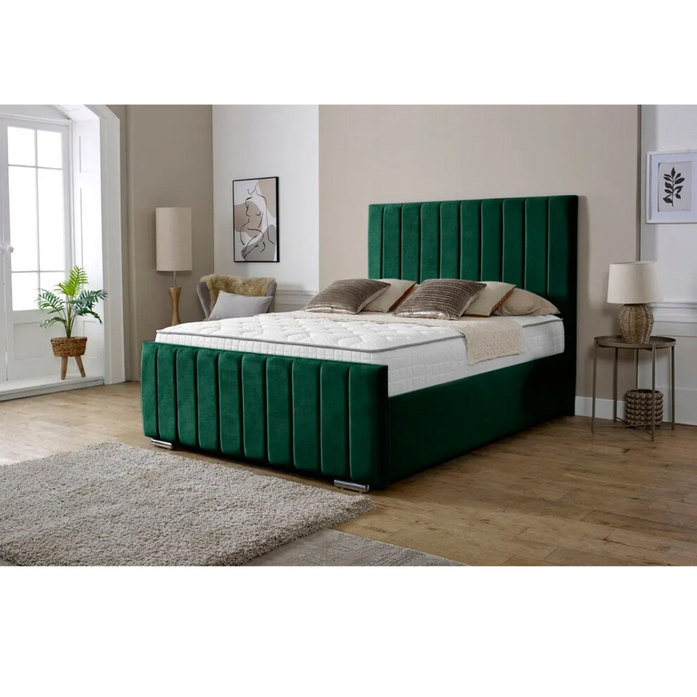 Snugg Furniture (Double 4Ft, Emerald) Lisbon Plush Velvet Upholstered Bed Green