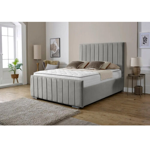 Snugg Furniture (Double 4Ft, Silver) Lisbon Plush Velvet Upholstered Bed