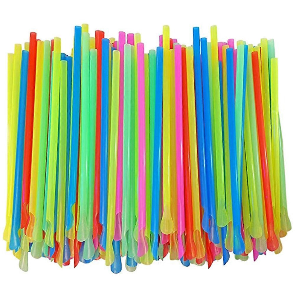 Kricely (As Show, One Size) 300Pcs Plastic Drink Straws Spoon Design Straws Beverage Straw Plastic Straws Party Favors