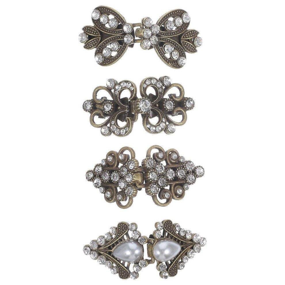 Kricely (As Show, One Size) 4Pcs Sweater Clips Cloak Clasp Cardigan Clip Vintage Collar Shawl Pin Cloak Brooches