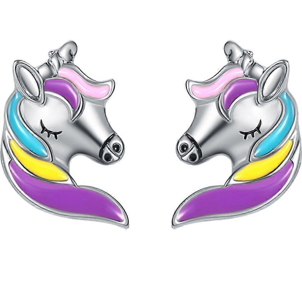 Kricely (As Show, One Size) 1 Pair Unicorn Earrings Stud Earrings Cartoon Earrings Birthday Gift For Girls Kids