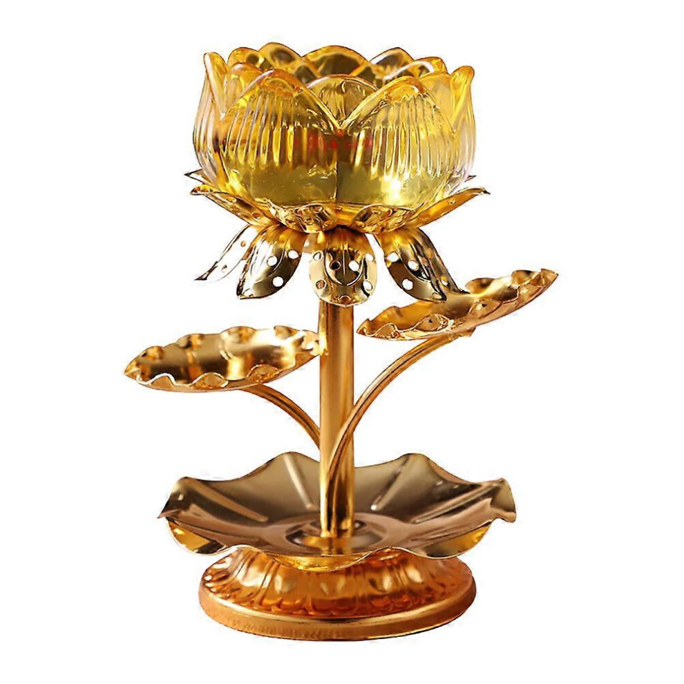 Kricely (As Show, One Size) 1Pc Lotus Shape Candle Stand Chic Alloy Candlestick Temple Candleholder (Yellow) Yellow