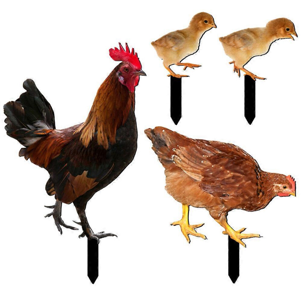 Kricely (As Show, One Size) 4Pcs Garden Chicken Stakes Ground Insert Lifelike Acrylic Rooster Hen Chicken Stakes
