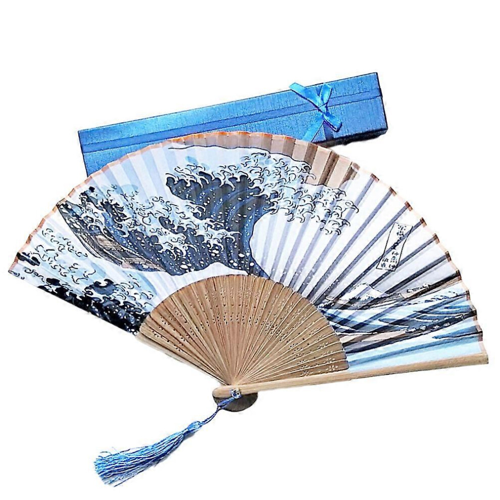 Kricely (As Show, One Size) 3 Pcs Men Foldable Fan Bamboo Bone Handheld Fan Chinese Folding Fan With Storage Bag And Paper Box
