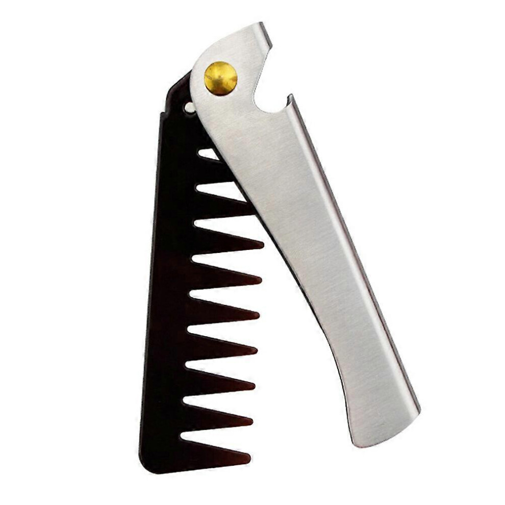 Kricely (As Show, One Size) 1Pc Stainless Steel Handle Comb Foldable Hair Comb Portable Pocket Comb Styling Comb For Husband Father Men (Narrow Tooth)