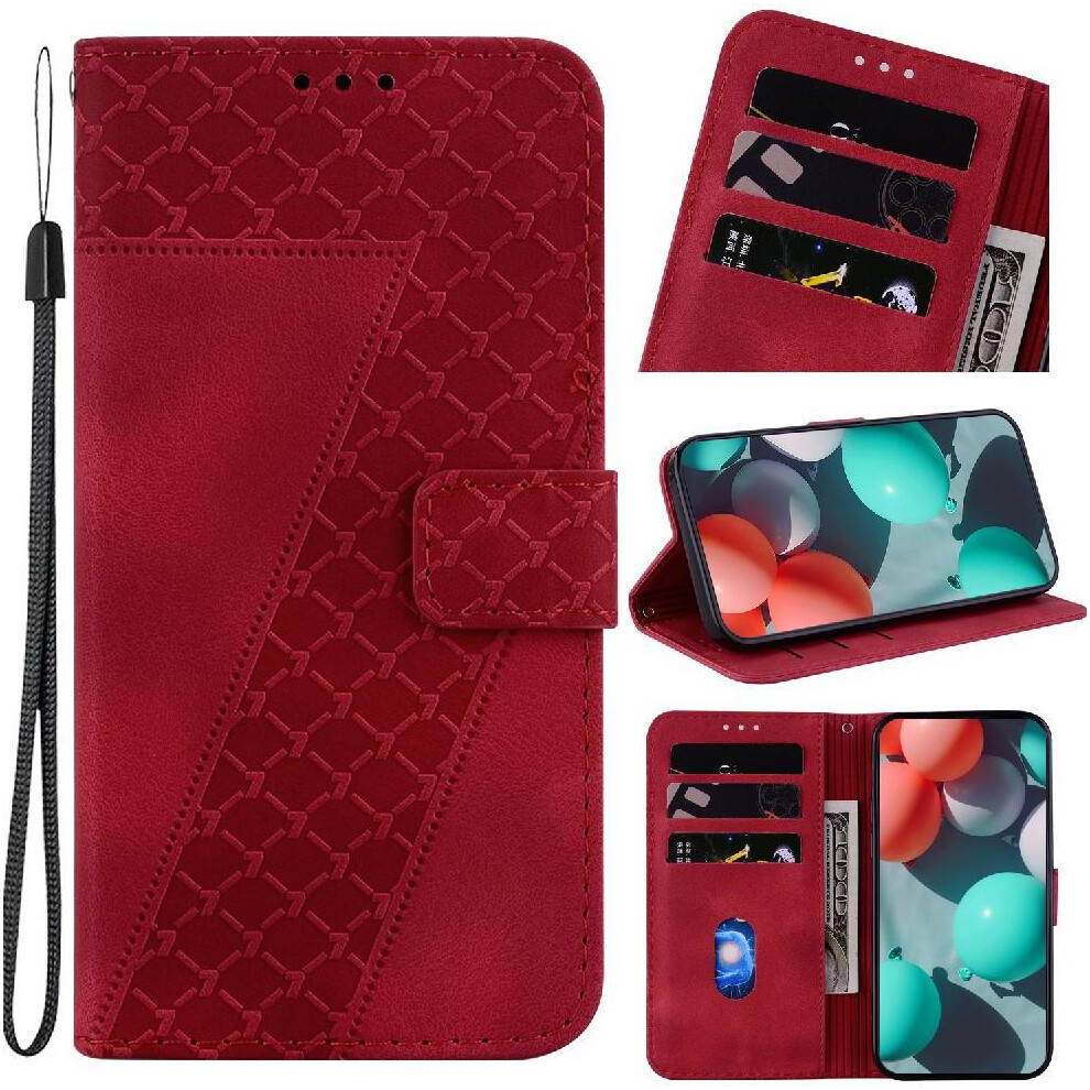 (Red) Phone Case For Motorola Moto S50 Card Slot Function Embossed Pattern Pu Leather Wallet Flip Folio Cover Red 764563424436