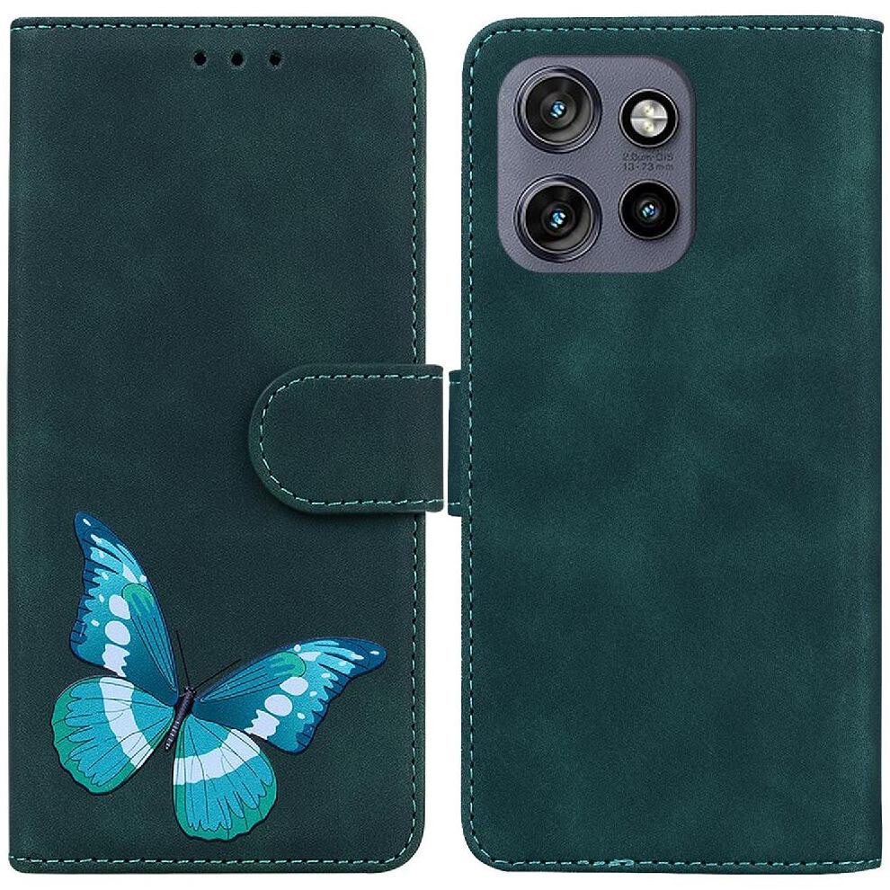 (Green) Flip Case For Motorola Moto S50 Wallet Butterfly Card Slots Color Printed Flip Folio Cover Green 764563424719