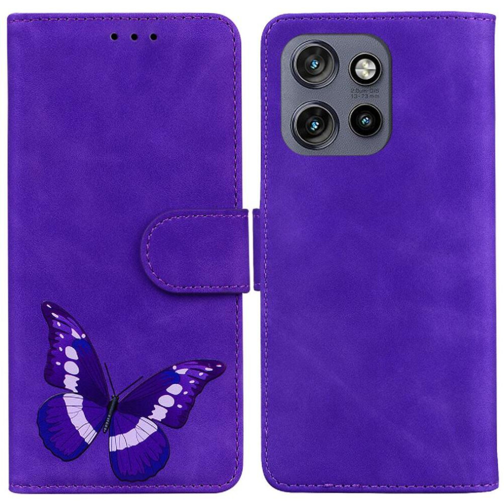 (Purple) Flip Case For Motorola Moto S50 Wallet Butterfly Card Slots Color Printed Flip Folio Cover Purple 764563424696