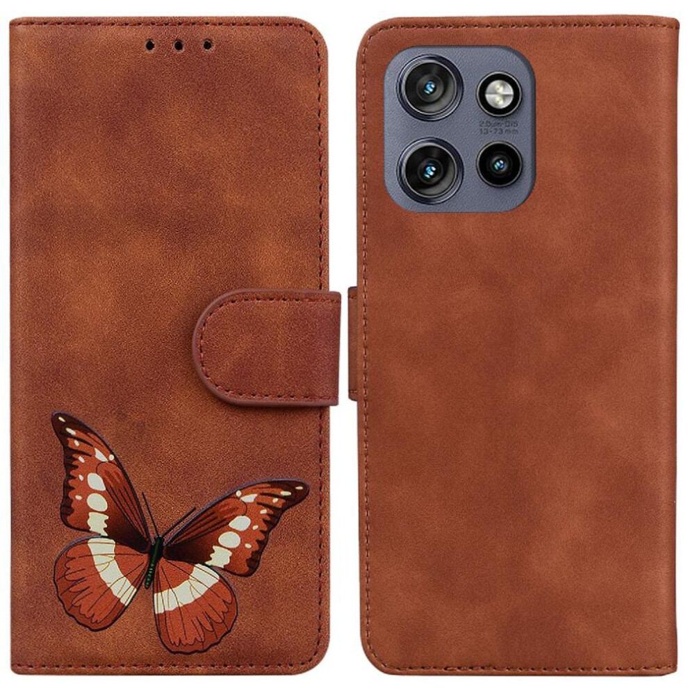 (Brown) Flip Case For Motorola Moto S50 Wallet Butterfly Card Slots Color Printed Flip Folio Cover Brown 764563424733