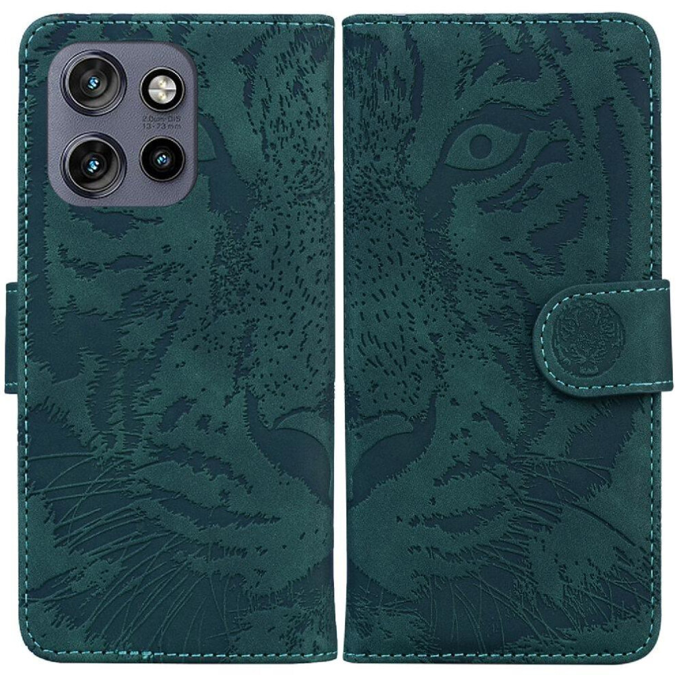 (Green) Flip Case For Motorola Moto S50 Embossed Cute Tiger Kickstand Protective Leather Wallet Green 764563424771