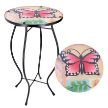 (Large Butterfly) GEEZY Mosaic Iron/Glass Round Coffee Table Garden Patio Elegant Plant Stand
