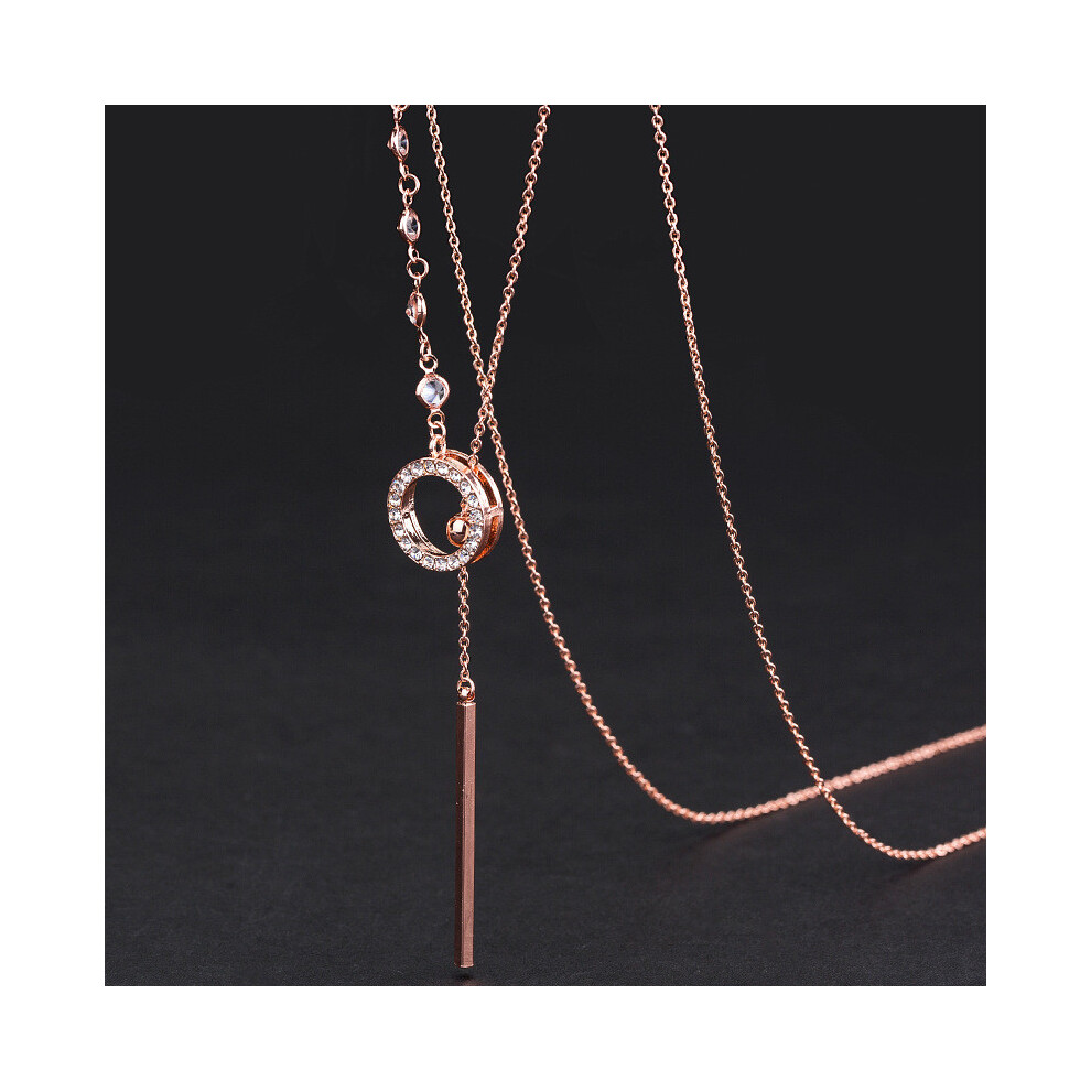 ( Rose Gold)Chaîne pull longue géométrique élégante pour femme élégant accessoire polyvalent en or blanc et or rose