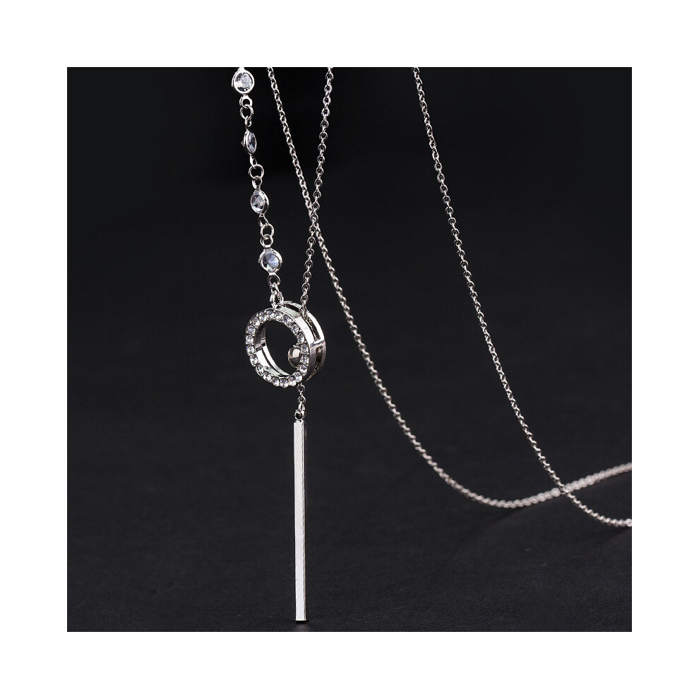 (White Gold)Chaîne pull longue géométrique élégante pour femme élégant accessoire polyvalent en or blanc et or rose
