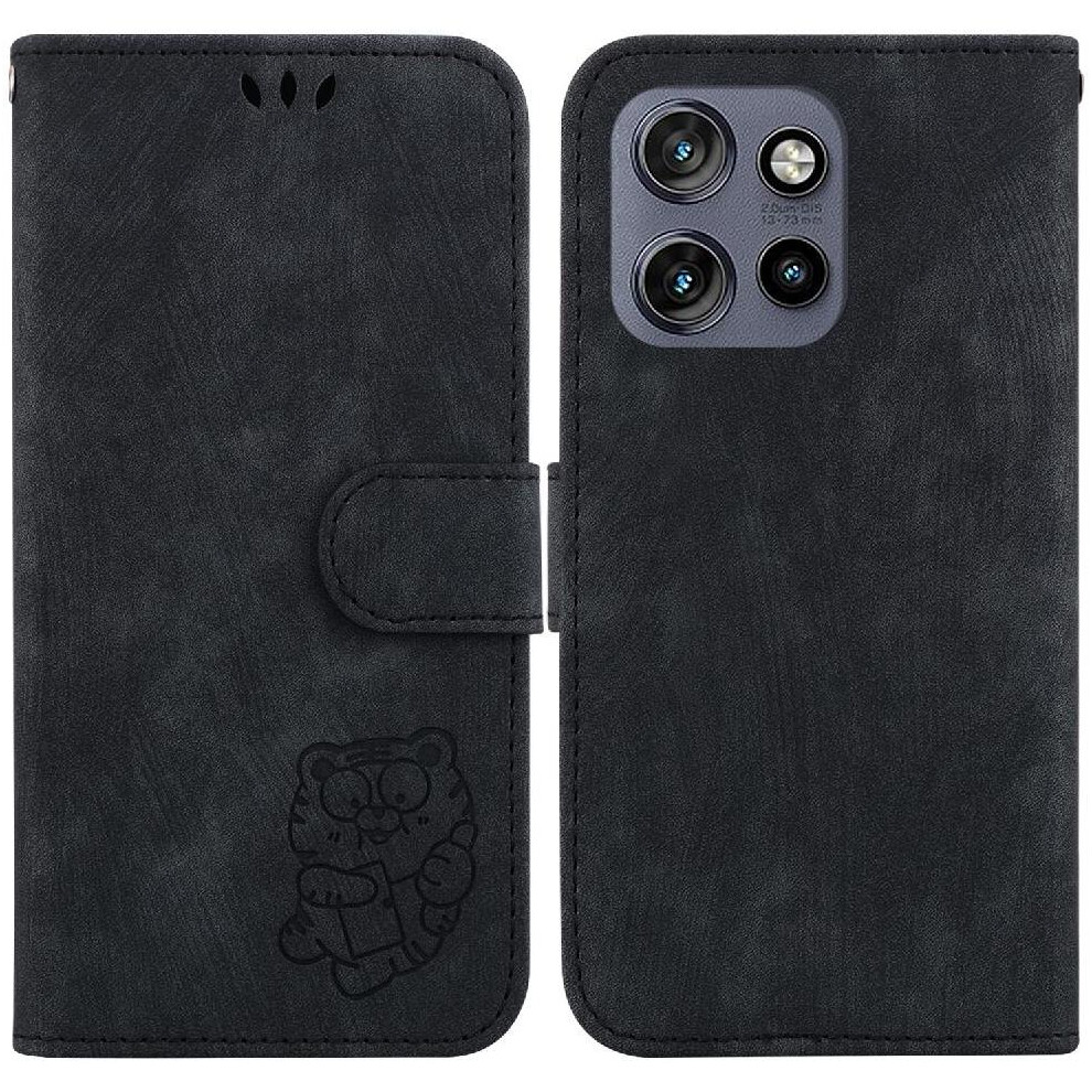 (Black) Flip Case For Motorola Thinkphone 25 Embossed Cute Tiger Wallet Case Holder Cover Card Pocket Black 764563425556