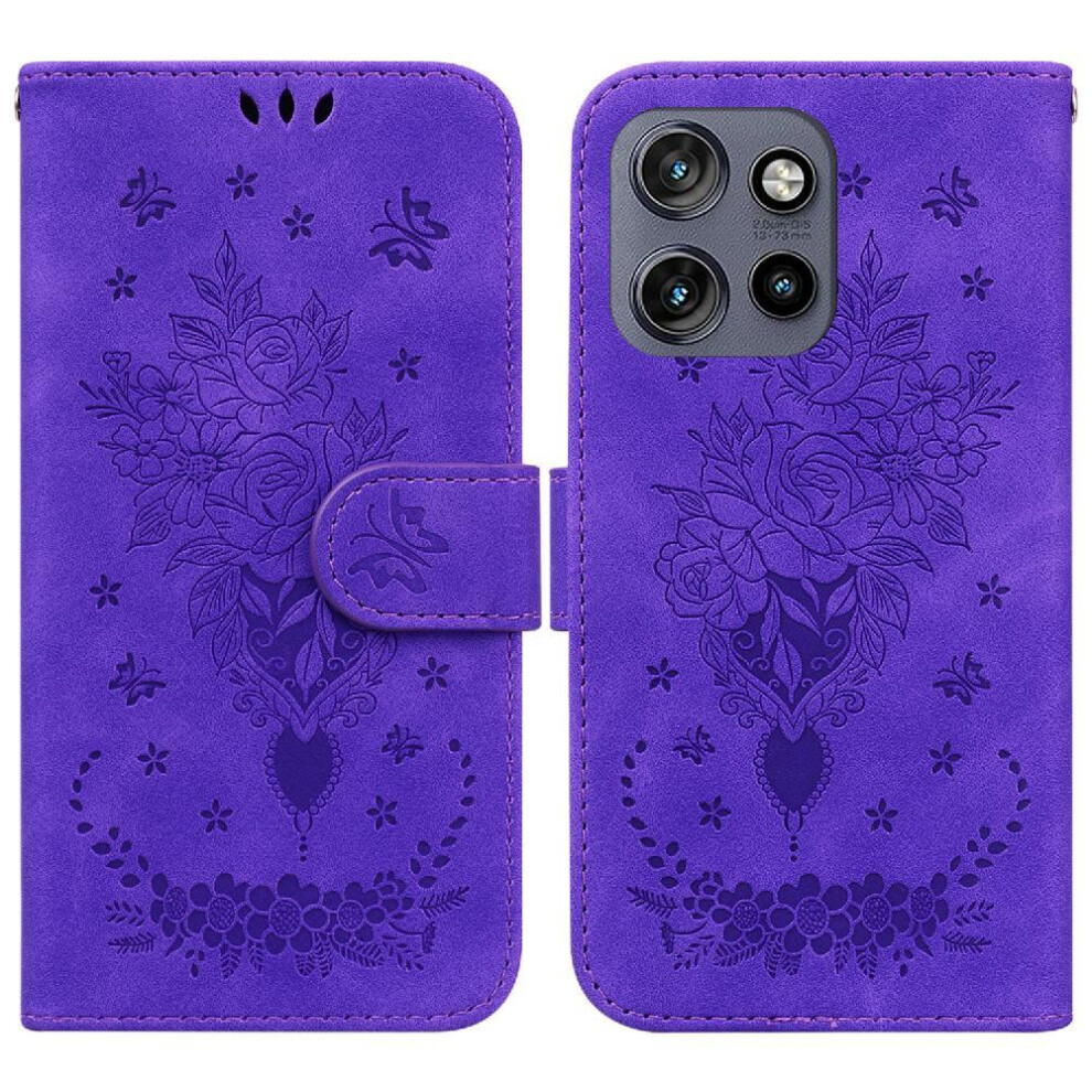 (Purple) Flip Case For Motorola Thinkphone 25 Card Slots Emboss Rose Flowers Kickstand Wallet Case Pu Leather Cover Purple 764563425631