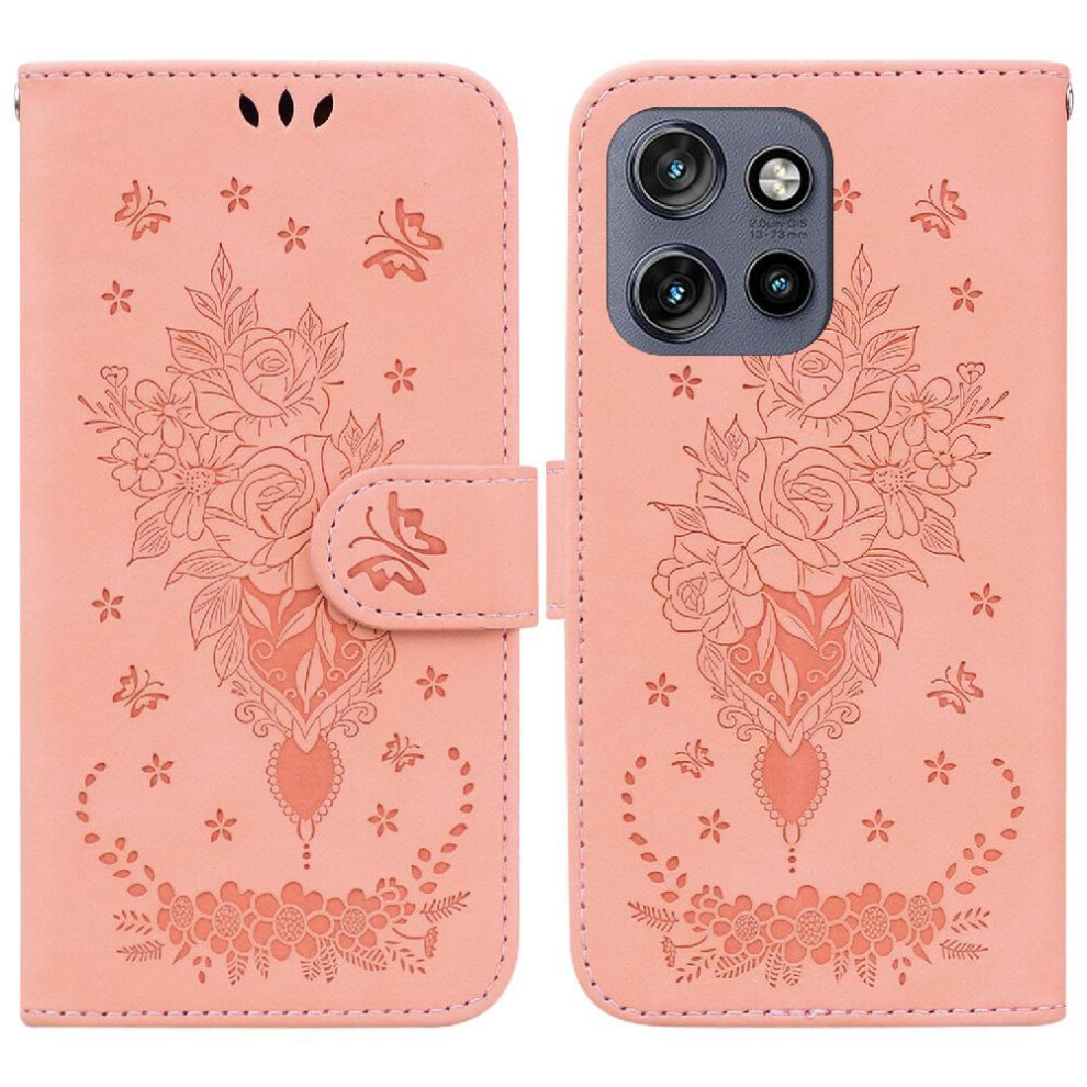 (Pink) Flip Case For Motorola Thinkphone 25 Card Slots Emboss Rose Flowers Kickstand Wallet Case Pu Leather Cover Pink 764563425655