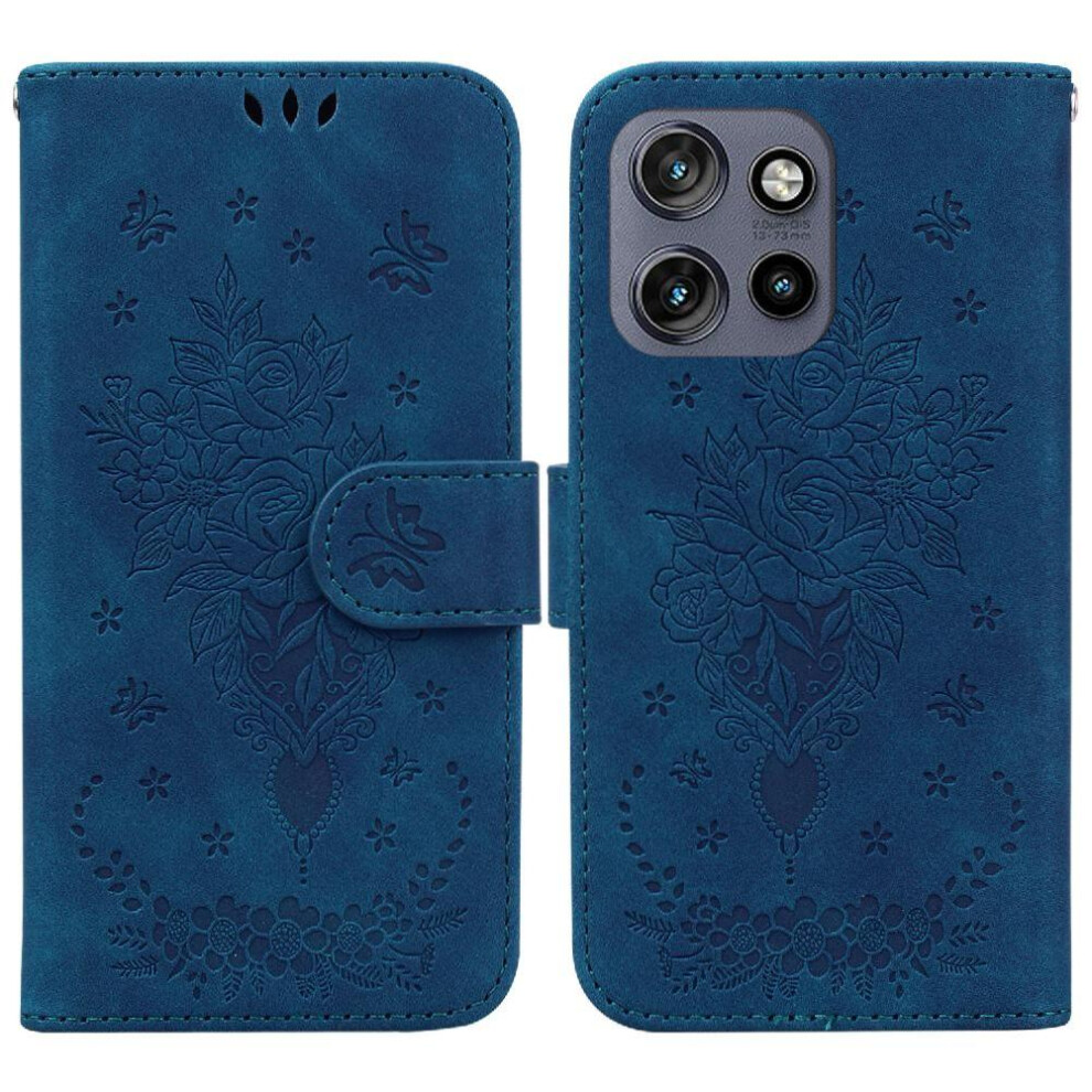 (Blue) Flip Case For Motorola Thinkphone 25 Card Slots Emboss Rose Flowers Kickstand Wallet Case Pu Leather Cover Blue 764563425617